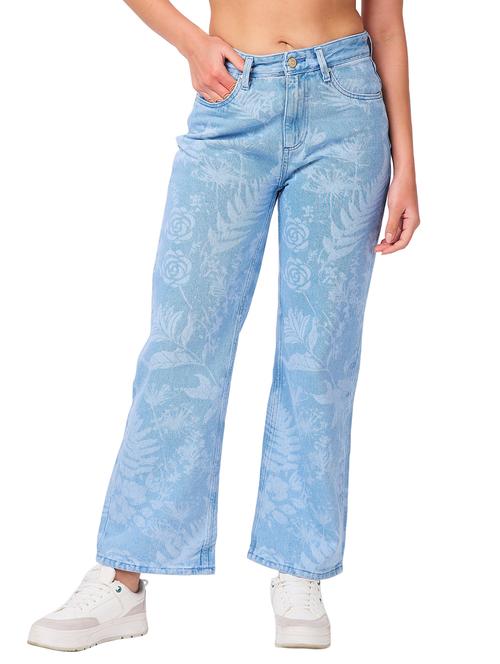 women laser printed mid rise wide leg jean - 21840607 - Very Small Image - 1