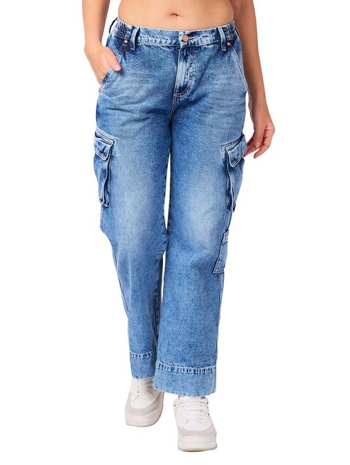 women solid mid rise denim cargo - 21840608 - Very Small Image - 1