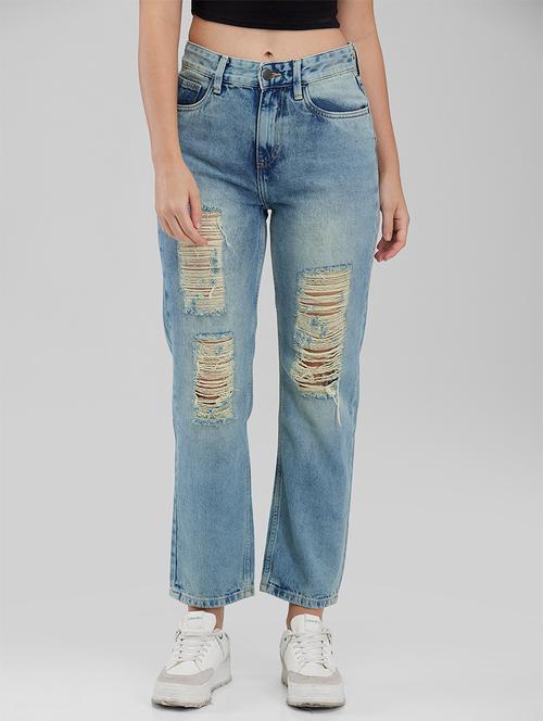 women distressed mid rise straight fit jean - 21840636 - Very Small Image - 1
