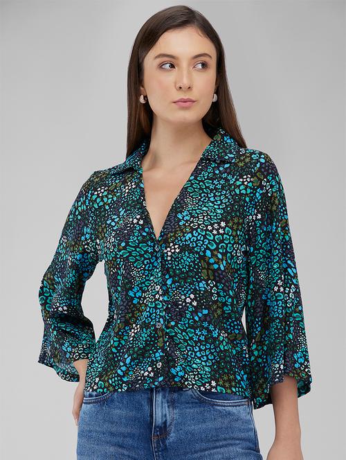 women printed collared bell sleeves shirt - 21840696 - Very Small Image - 1