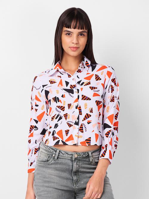 women printed collared high low shirt - 21840704 - Very Small Image - 1
