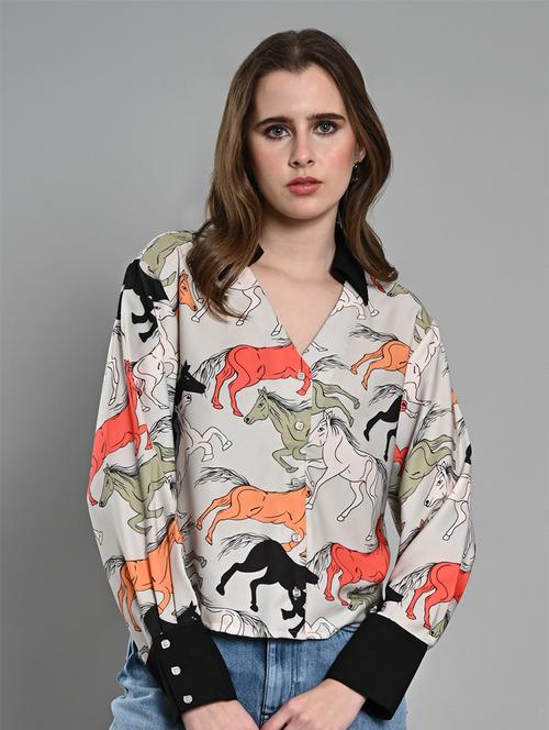 women printed collared long sleeves shirt - 21840711 - Very Small Image - 1