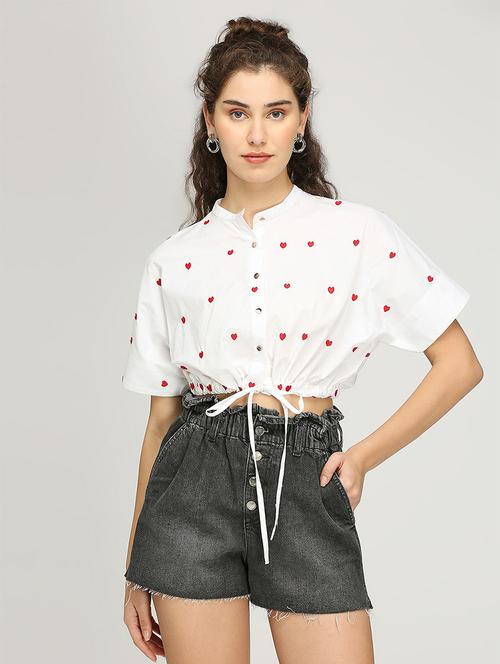 women embroidered mandarin neck crop top - 21840760 - Very Small Image - 1