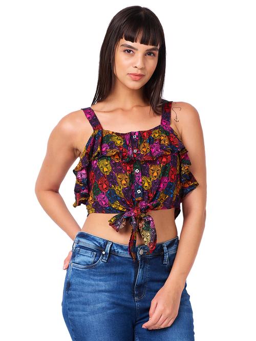 women printed shoulder strap crop top - 21840783 - Very Small Image - 1