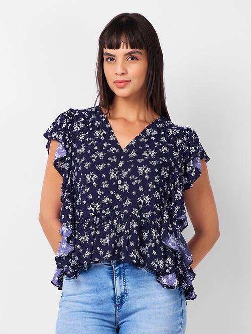 women floral printed ruffle sleeves top - 21840793 - Very Small Image - 1
