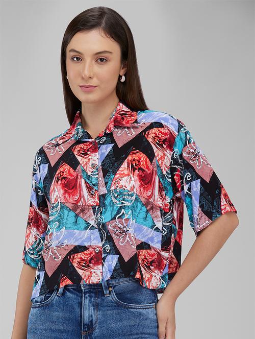 women printed collared boxy shirt - 21840801 - Very Small Image - 1