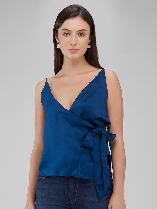 women solid shoulder strap wrap top - 21840803 - Very Small Image - 1