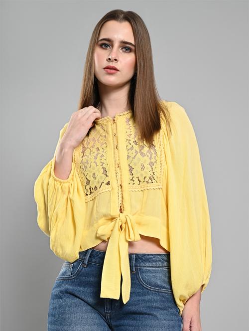 women lace detailed puff sleeves crop top - 21840928 - Very Small Image - 1