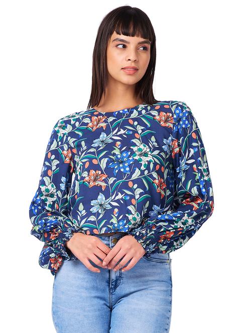 women floral printed long sleeves backless top - 21840933 - Very Small Image - 1