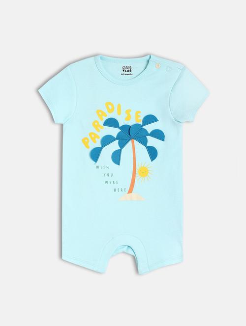 kids light blue printed round neck romper - 21841244 - Very Small Image - 1
