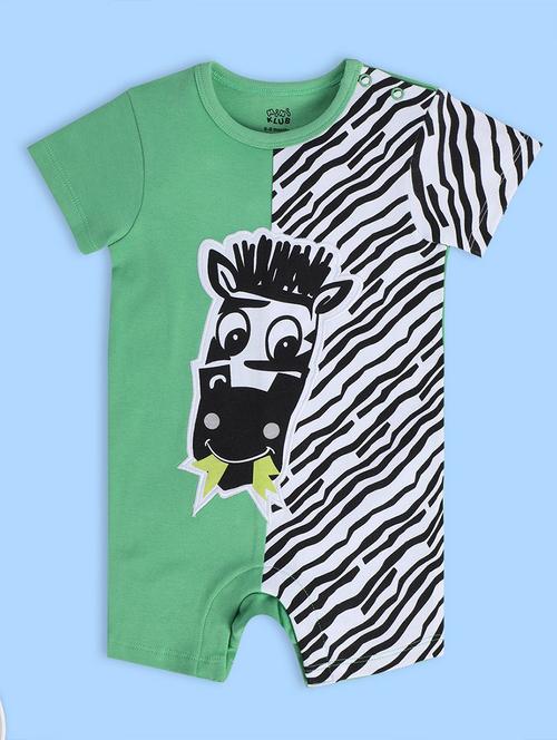 kids green printed round neck romper - 21841245 - Very Small Image - 1