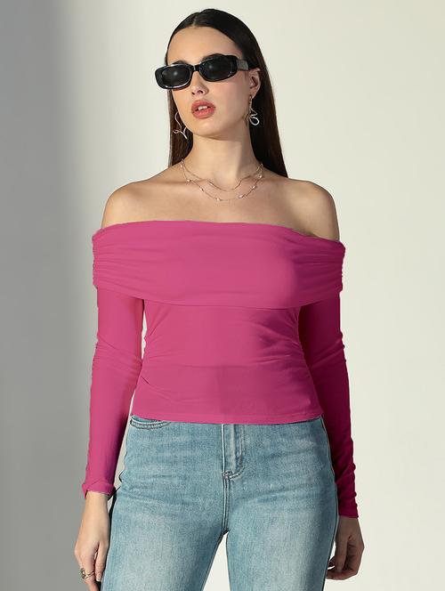 women solid off shouder long sleeves top - 21843021 - Very Small Image - 1