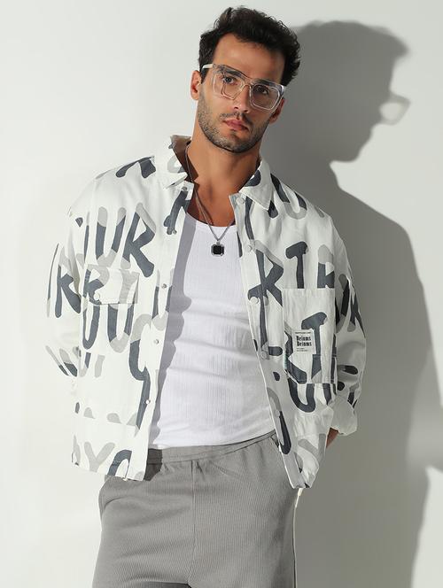 men typographic long sleeve regualr fit shacket - 21843250 - Very Small Image - 1