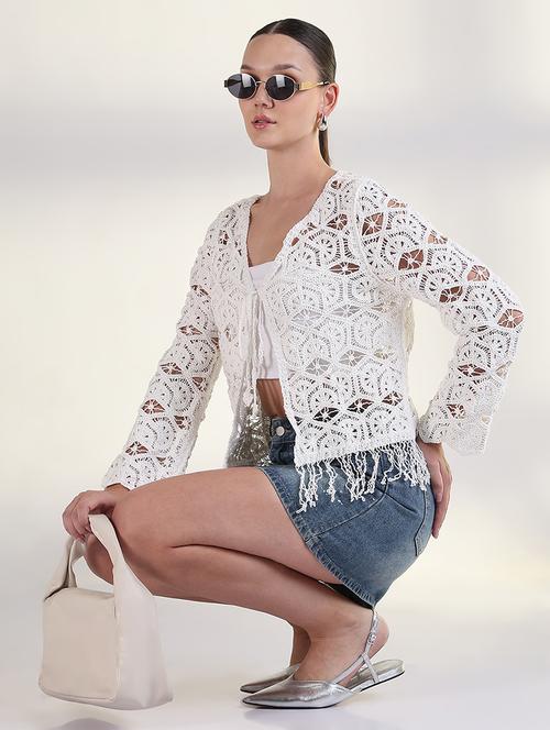 women crochet detailed fringed hem top - 21843371 - Very Small Image - 1