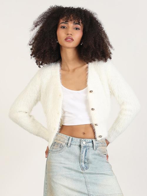 women solid long sleeves crop cardigan - 21843383 - Very Small Image - 1