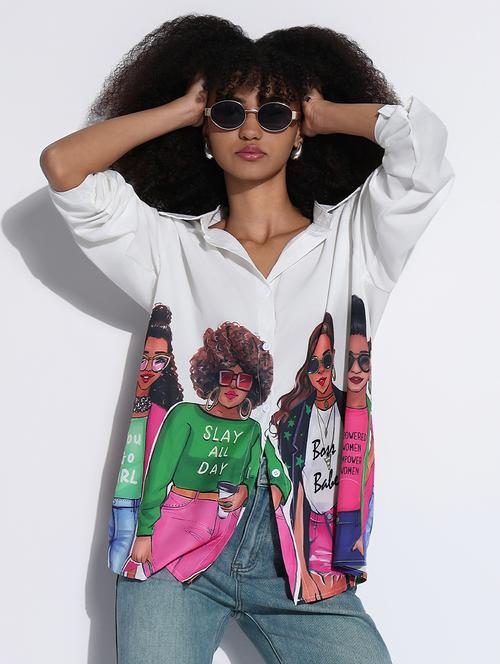 women printed collared oversized shirt - 21843480 - Very Small Image - 1