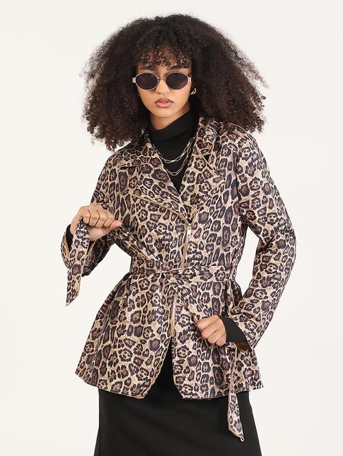 women animal printed long sleeves trench coat - 21843493 - Very Small Image - 1
