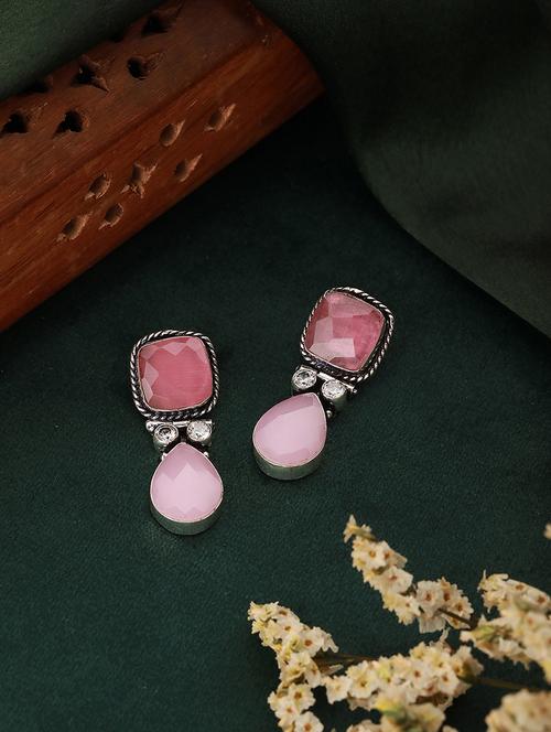 silver plated pink stone statement minimal drop earring - 21843729 - Very Small Image - 1