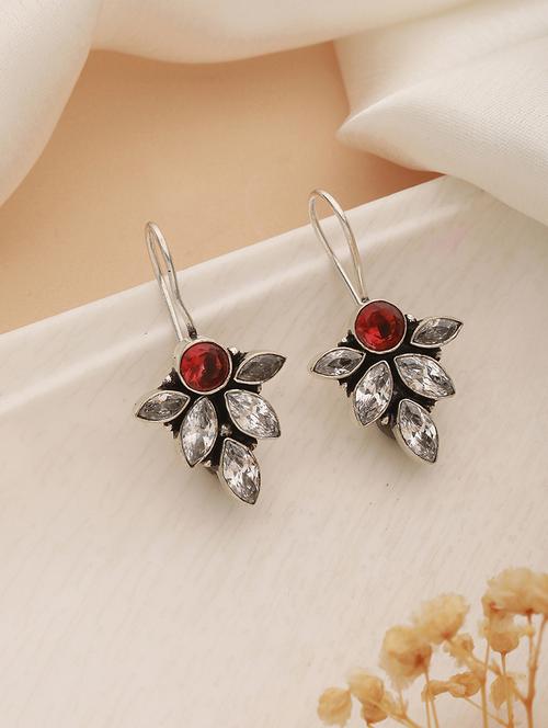 oxidised silver toned red garnet minimal officewear fish hook earrings - 21843746 - Very Small Image - 1