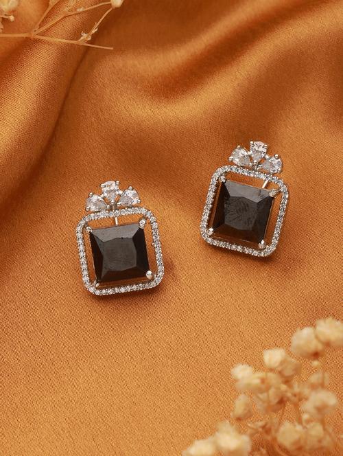 silver plated blue zircon minimal luxe studs earrings - 21843771 - Very Small Image - 1