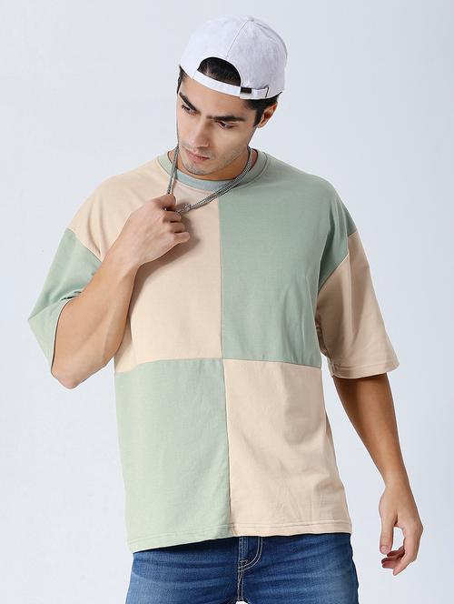 men beige color block oversized t-shirt - 21844061 - Very Small Image - 1
