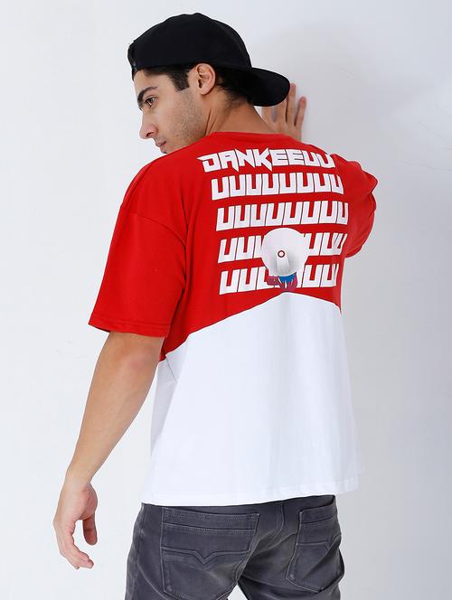 men red color block short sleeve oversized t-shirt - 21844068 - Very Small Image - 1