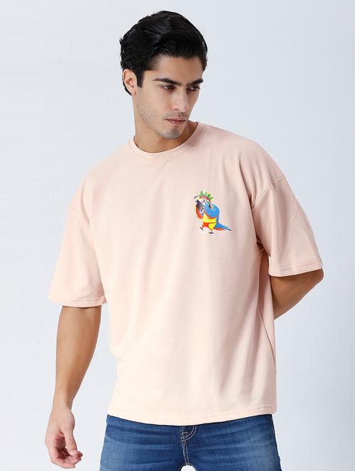 men peach printed short sleeve oversized t-shirt - 21844083 - Very Small Image - 1
