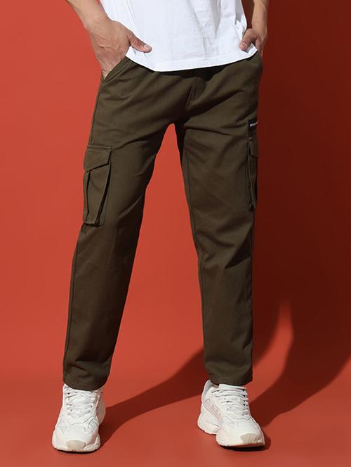 green cotton men solid mid rise regular fit cargocargo - 21845046 - Very Small Image - 1