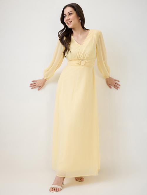 women solid puff sleeves fit & flare dress - 21853694 - Very Small Image - 1