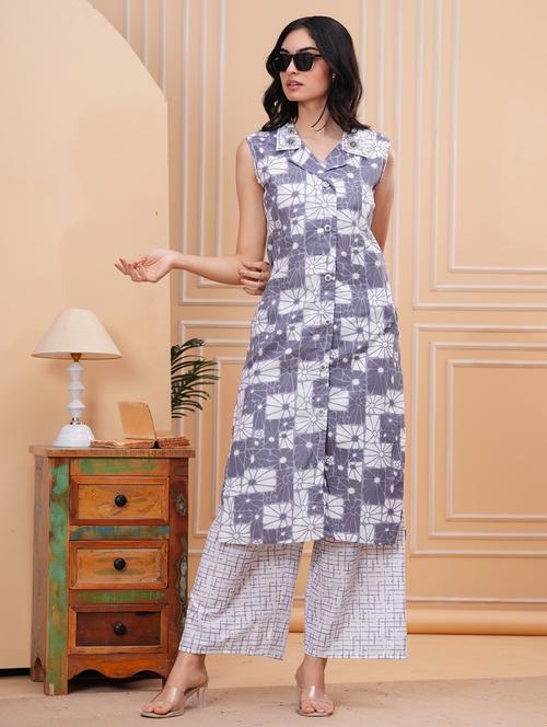 women printed sleeveless kurta palazzo set - 21854066 - Very Small Image - 1