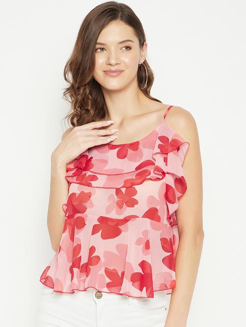 women floral printed shoulder strap a-line top - 21854445 - Very Small Image - 1