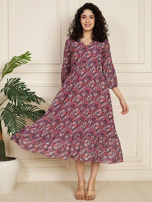women printed puff sleeves tiered dress - 21854965 - Very Small Image - 1