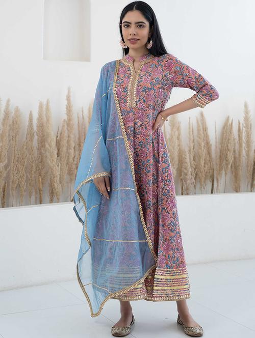 women floral printed sleeveless kurta dupatta set - 21855508 - Very Small Image - 1