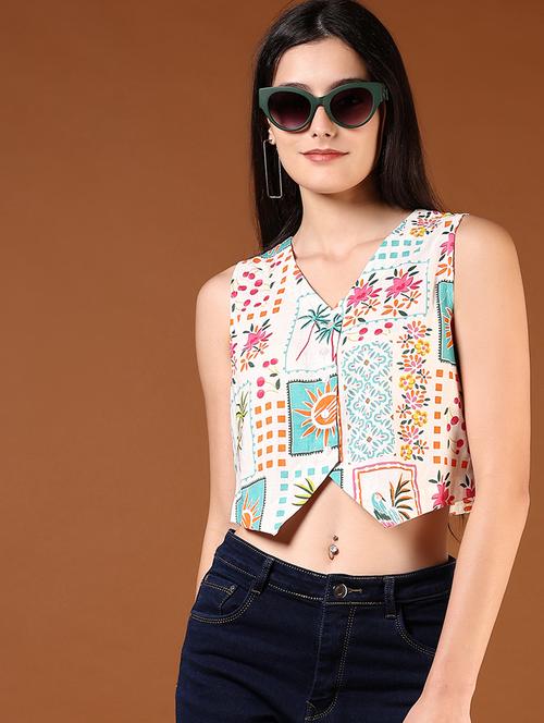 women printed sleeveless vest top - 21864355 - Very Small Image - 1