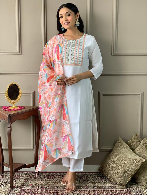 women three quarter sleeve kurta pant with dupatta set - 21866057 - Very Small Image - 1