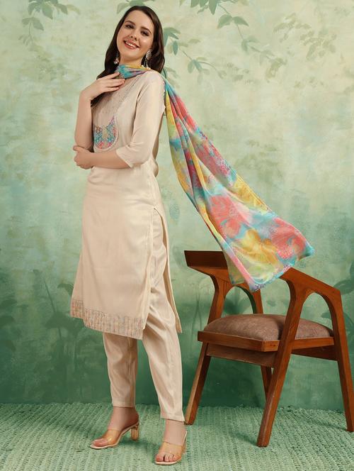 women three quarter sleeve kurta pant with dupatta set - 21866058 - Very Small Image - 1