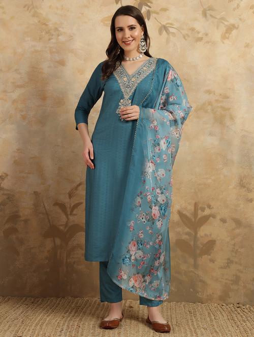 women three quarter sleeve kurta pant with dupatta set - 21866072 - Very Small Image - 1