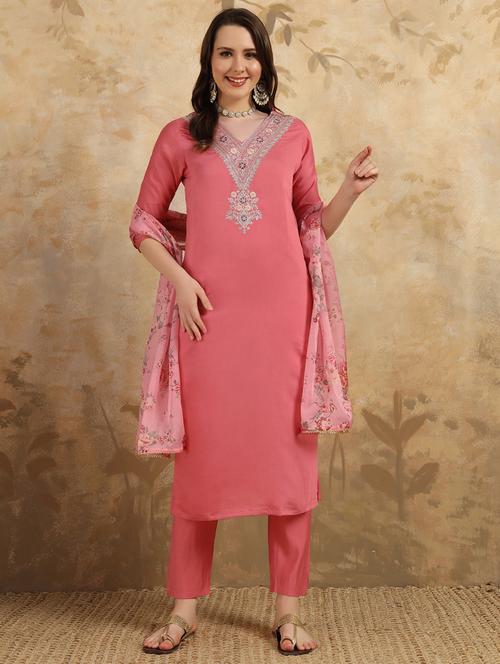women three quarter sleeve kurta pant with dupatta set - 21866073 - Very Small Image - 1