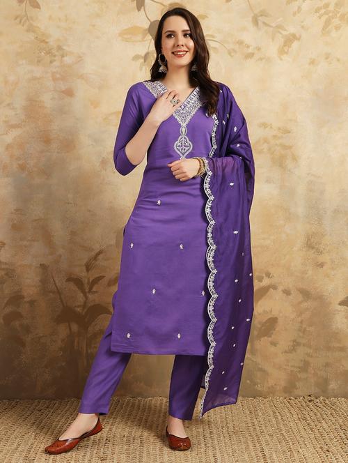 women three quarter sleeve kurta pant with dupatta set - 21866074 - Very Small Image - 1