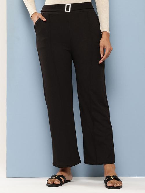 girls solid high rise pleated straight trouser - 21879316 - Very Small Image - 1