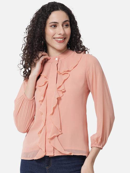 women solid long sleeves ruffle sleeves regular top - 21880857 - Very Small Image - 1