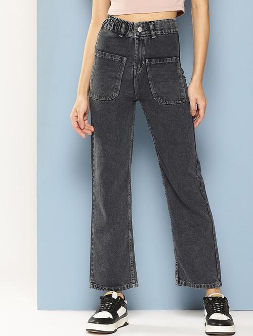 women solid high rise straight fit jean - 21880960 - Very Small Image - 1