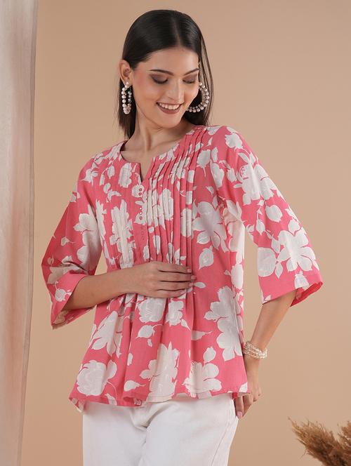women printed notch neck a-line top - 21881132 - Very Small Image - 1