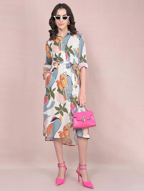 women printd collared calf length shirt dress - 21881473 - Very Small Image - 1