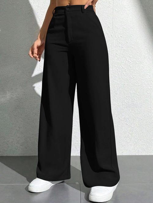 women solid high rise wide leg trouser - 21881552 - Very Small Image - 1