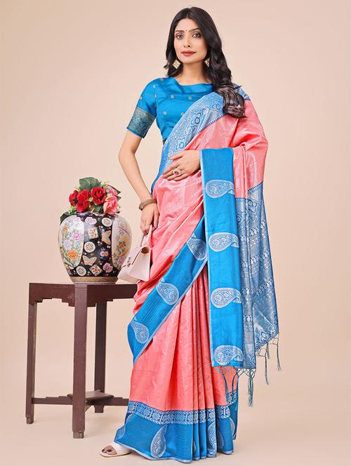 women solid with bordered saree with blouse - 21888330 - Very Small Image - 1