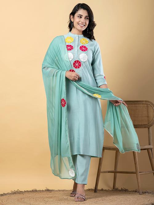 women three quarter sleeve kurta pant with dupatta set - 21901536 - Very Small Image - 1