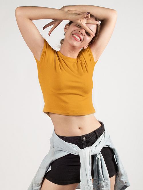 women solid short sleeve crop t-shirt - 21903508 - Very Small Image - 1
