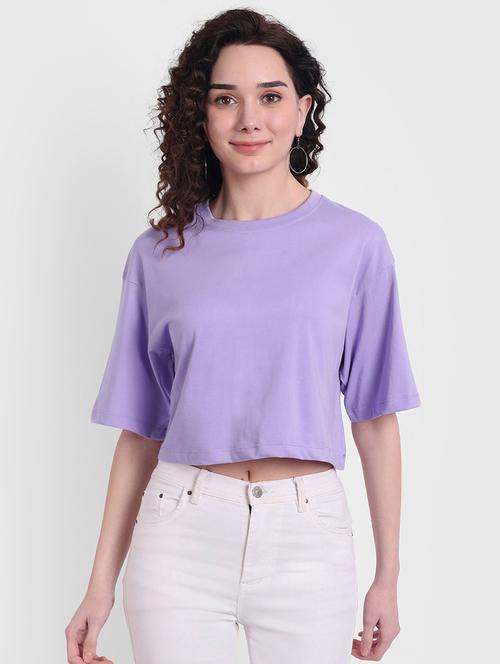 women solid short sleeves crop top - 21903535 - Very Small Image - 1