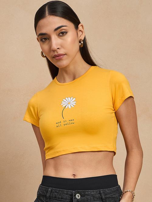 women printed round neck crop t-shirt - 21903596 - Very Small Image - 1